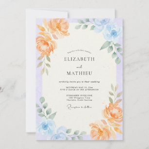Peach Periwinkle Peony Wedding Invitation