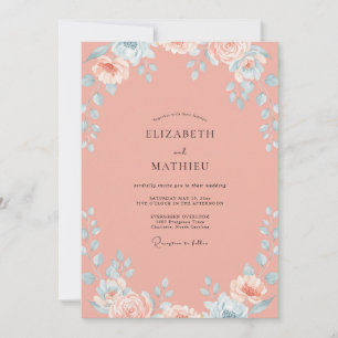 Peach Periwinkle Watercolor Floral Wedding Invitation