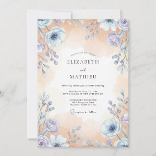 Peach Periwinkle Wildflower Wedding Invitation