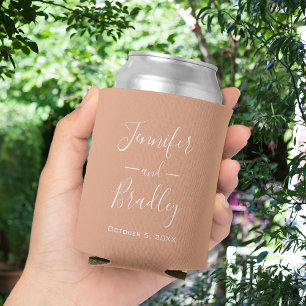 Peach Personalized Wedding Can Cooler