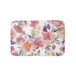 Peach Petals Watercolor Flowers Botanical Blooms Bath Mat