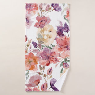 Peach Petals Watercolor Flowers Botanical Blooms Bath Towel