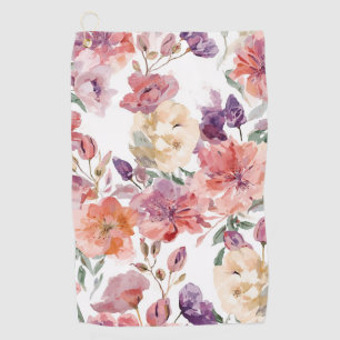 Peach Petals Watercolor Flowers Botanical Blooms Golf Towel