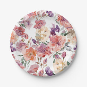 Peach Petals Watercolor Flowers Botanical Blooms Paper Plate