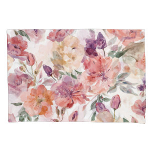 Peach Petals Watercolor Flowers Botanical Blooms Pillowcase