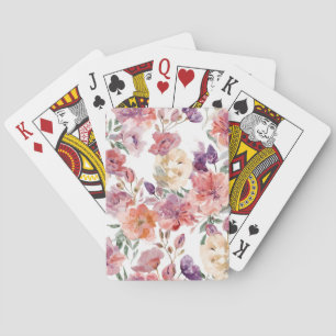 Peach Petals Watercolor Flowers Botanical Blooms Playing Cards