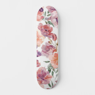 Peach Petals Watercolor Flowers Botanical Blooms Skateboard