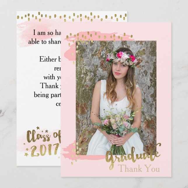 Peach Photo Graduation Thank You Card (Front/Back)
