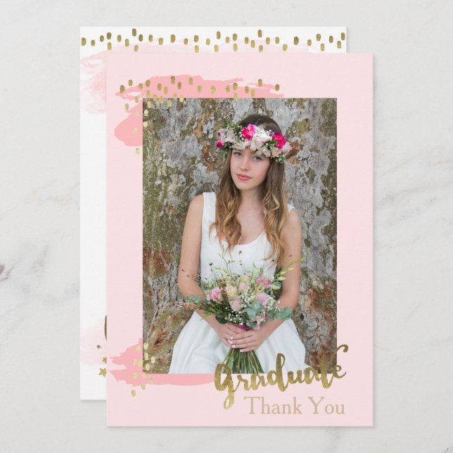 Peach Photo Graduation Thank You Card (Front/Back)