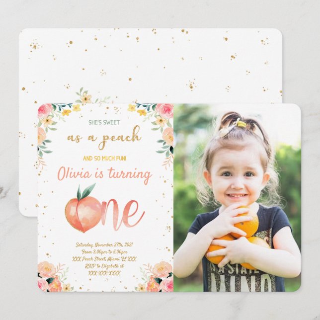Peach Photo Invitations  (Front/Back)