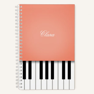 Peach Piano Music Keyboard Personalised Notebook