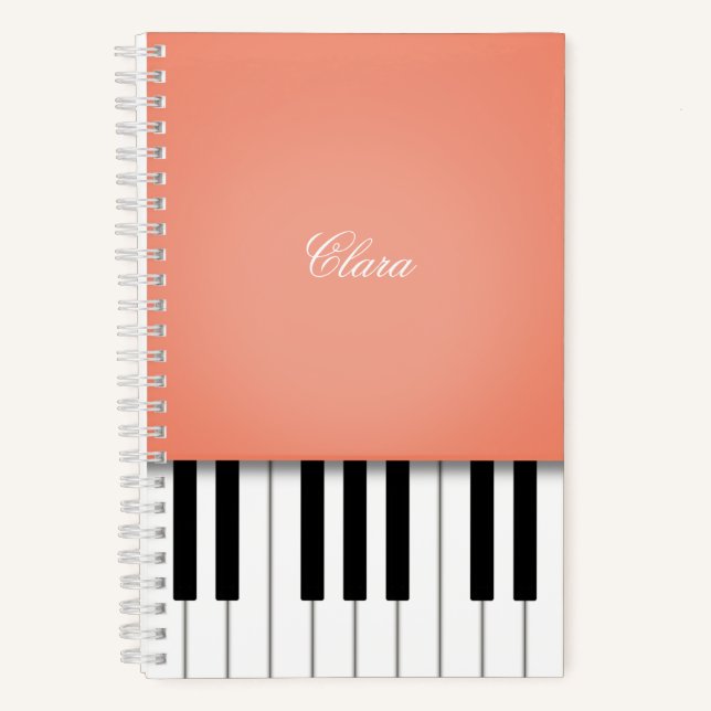 Peach Piano Music Keyboard Personalised Notebook (Front)