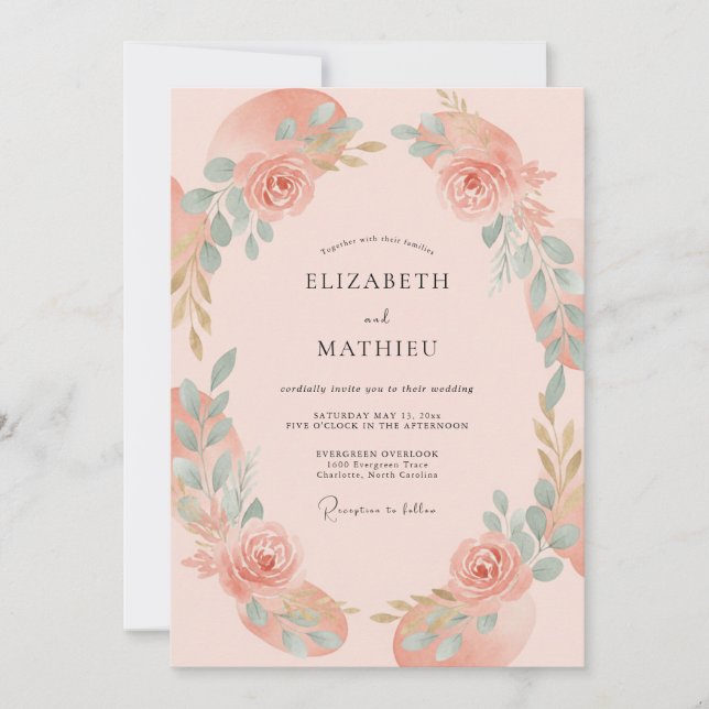 Peach Picturesque Blossom Wedding Invitation (Front)