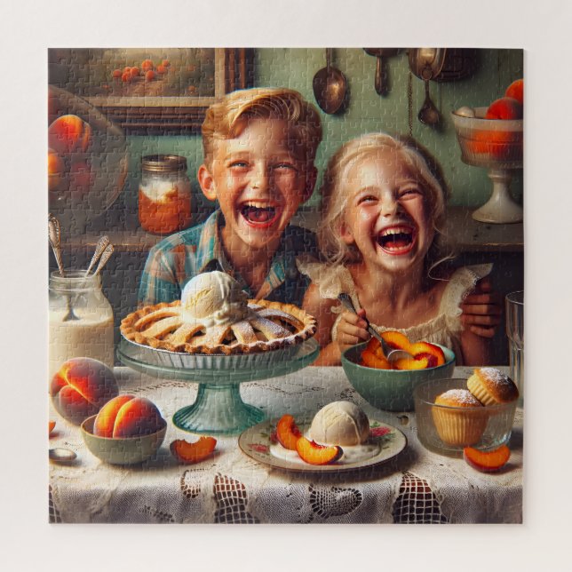 Peach Pie 1950s Retro Kitchen Scene Jigsaw Puzzle (Vertical)