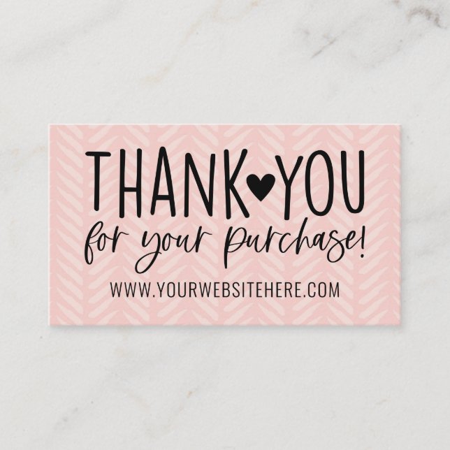 Peach Pink and Black Thank You Business Card (Front)