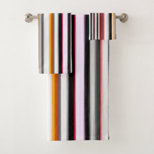 Peach, pink and Gray Abstract Stripes Bath Towel Set
