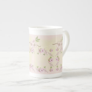Peach Pink and Green Floral Victorian Art Bone China Mug