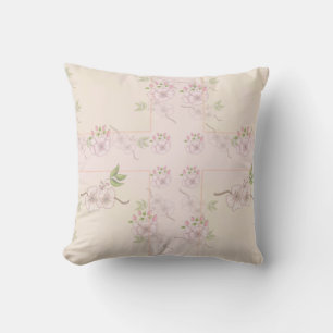 Peach Pink and Green Floral Victorian Art Cushion