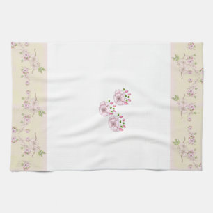 Peach Pink and Green Floral Victorian Art Tea Towel