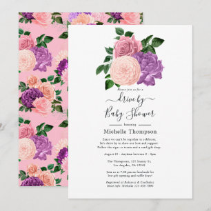 Peach Pink and Lavender Purple Drive By Shower Invitation