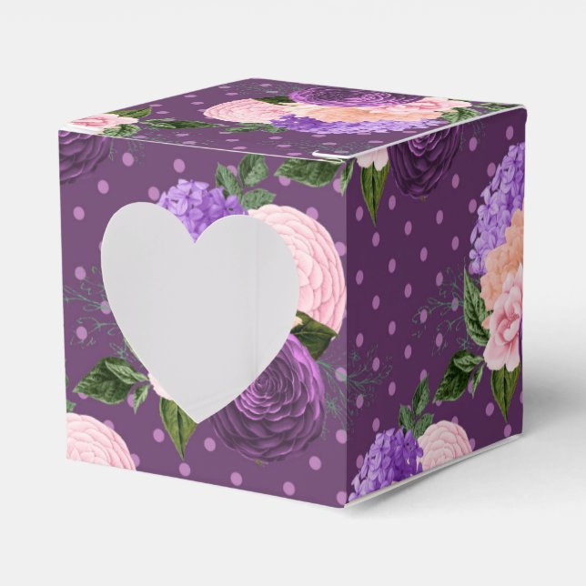 Peach Pink and Lavender Purple Floral Favour Box (Front Side)