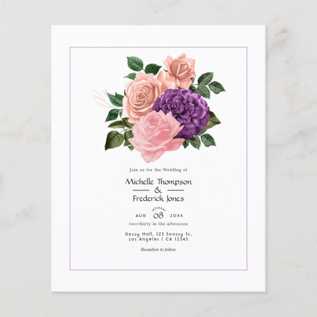 Peach Pink and Lavender Purple Floral Wedding Flyer (Front)
