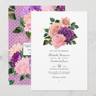 Peach Pink and Lavender Purple Floral Wedding Invitation