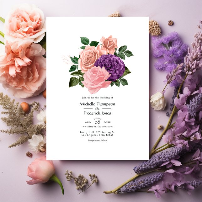 Peach Pink and Lavender Purple Floral Wedding Invitation (Creator Uploaded)