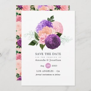 Peach Pink and Lavender Purple Floral Wedding Save The Date
