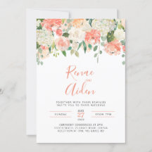 Peach Pink and white floral wedding invitation