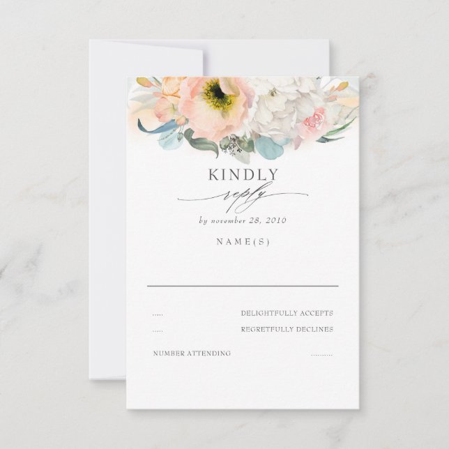 Peach Pink and White Floral Wedding RSVP (Front)