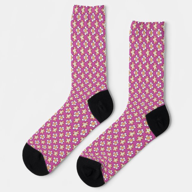 Peach Pink and White Flowers on Purple Socks (Left)