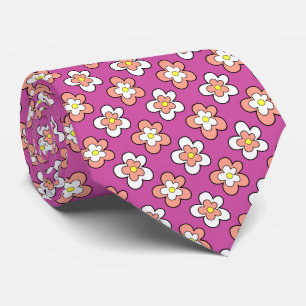 Peach Pink and White Flowers on Purple Tie
