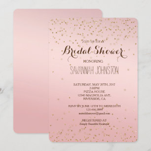 Peach Pink Blush Gold Glitz Confetti bridal   Invitation