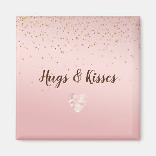 Peach Pink Blush Gold Glitz Confetti Sparkle Heart Magnet