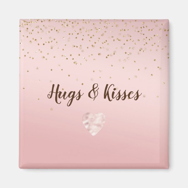 Peach Pink Blush Gold Glitz Confetti Sparkle Heart Magnet (Front)
