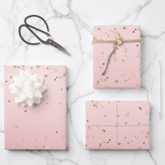Peach Pink Blush Gold Glitz Confetti Sparkle   Wrapping Paper Sheet (Front)