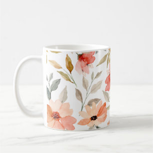 Peach Pink Botanical Floral Pattern Coffee Mug