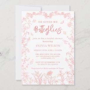 Peach Pink Butterflies Chinoiserie Bridal Shower Invitation