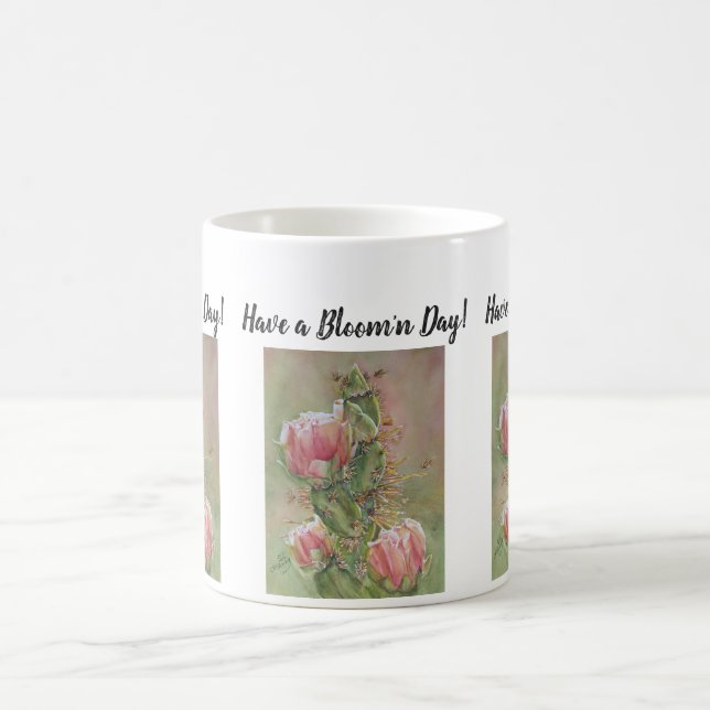 Peach Pink Cactus Watercolor Flowers Coffee Mug (Center)