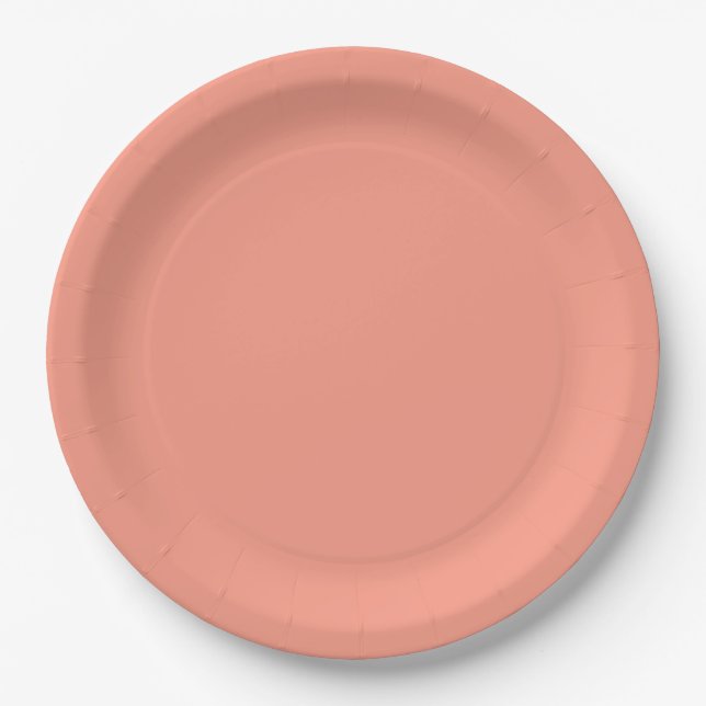 Peach Pink Chic Warm Solid Colour Paper Plate (Front)