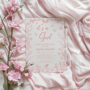 Peach Pink Chinoiserie 'It's a Girl' Baby Shower Invitation