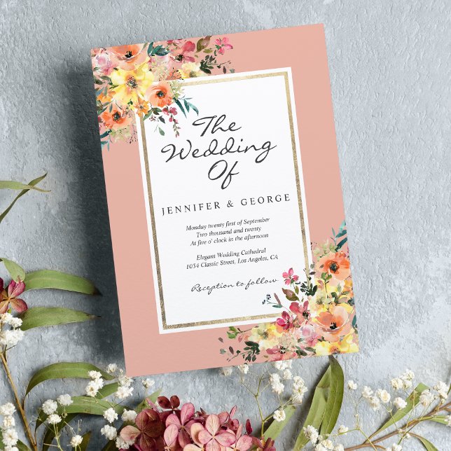 Peach pink coral orange floral country wedding invitation (Peach pink coral orange floral country wedding )