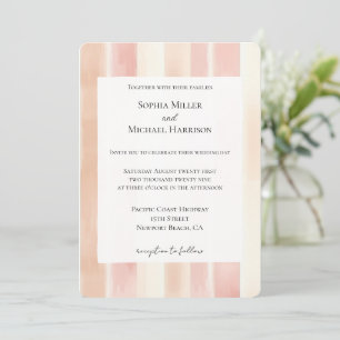 Peach Pink Cream Stripes Wedding Invitation
