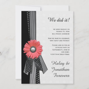Peach Pink Daisy Black White Damask Reception Only Invitation