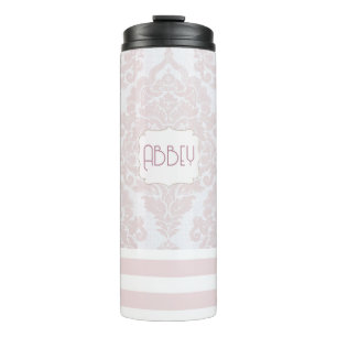 Peach/Pink Damask Striped Water Bottle