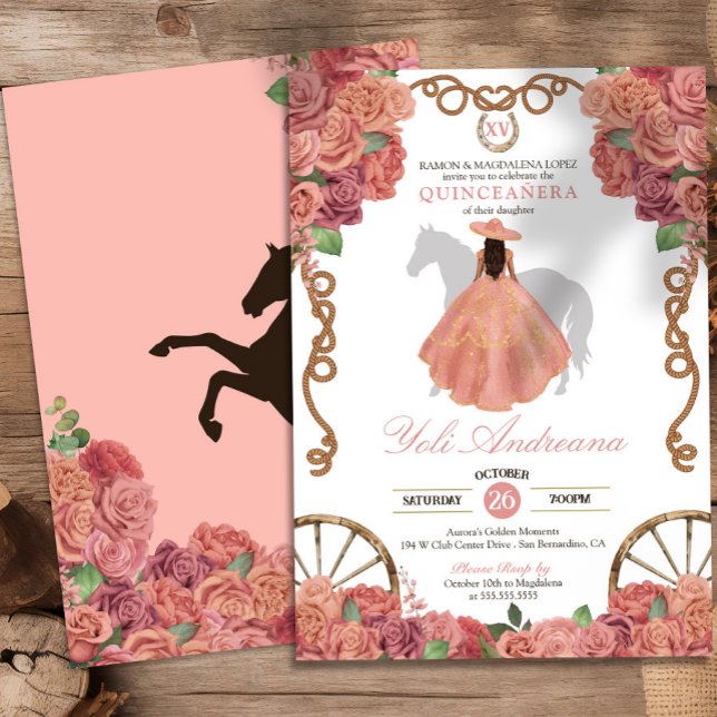 Peach Pink Dusty Rose Western Quinceañera Invitation (Creator Uploaded)