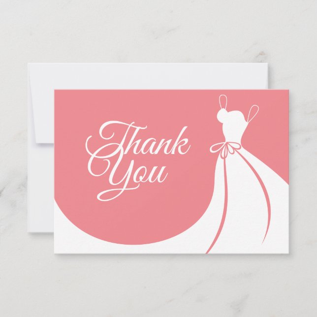 Peach pink Elegant Gown Bridal Shower Thank You Card (Front)