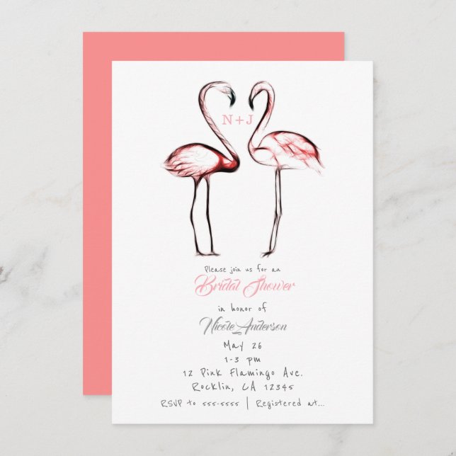 Peach Pink Flamingos Flamingo Bridal Shower Invitation (Front/Back)