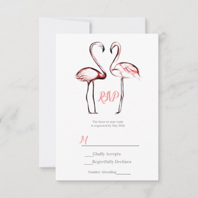 Peach Pink Flamingos Flamingo Elegant Wedding RSVP (Front)